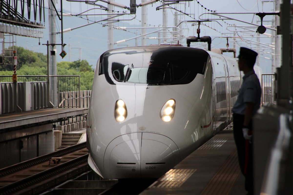 Shinkansen bullet train at Japan station platform